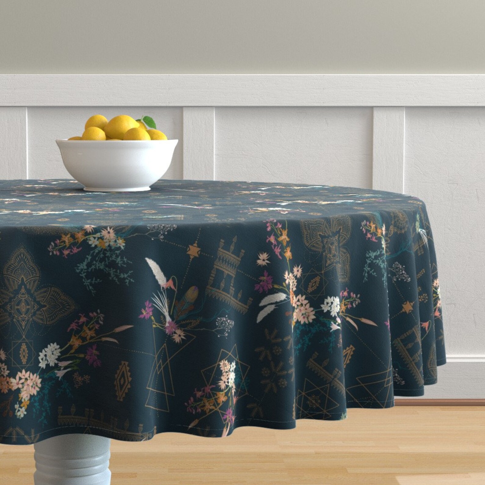 Boho Round Tablecloth Sheba Hanging Gardens Teal by Etsy