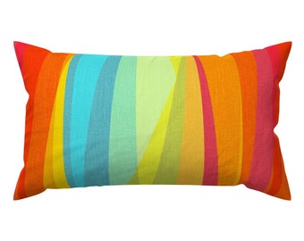 Geometric Stripe Accent Pillow - Rainbow Geo by marlenewagenhofer_art - Bright Summer Rectangle Lumbar Throw Pillow by Spoonflower