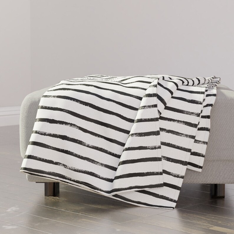 Black And White Throw Blanket Thin Stripe Soft Black by Etsy