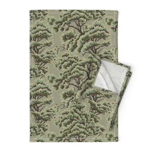 Sage Green Tree Tea Towels (Set of 2) - Umbria Dawn Woods by holli_zollinger - Traditional Forest Linen Cotton Tea Towels by Spoonflower