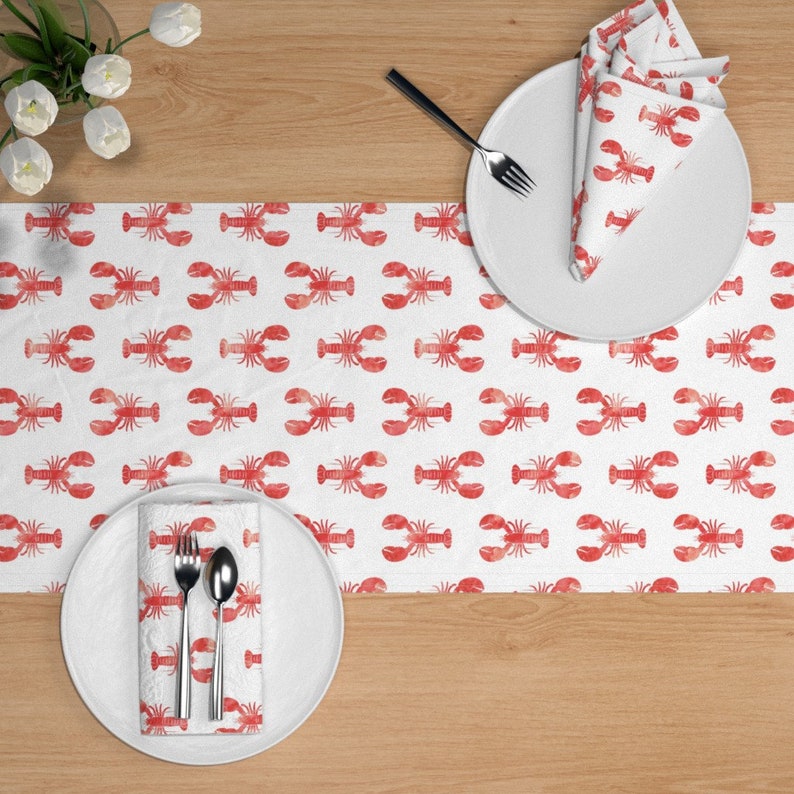 Modern Nautical Red And White Cotton Sateen Table Runner by Spoonflower Lobster Table Runner Red Lobster Fabric by littlearrowdesign