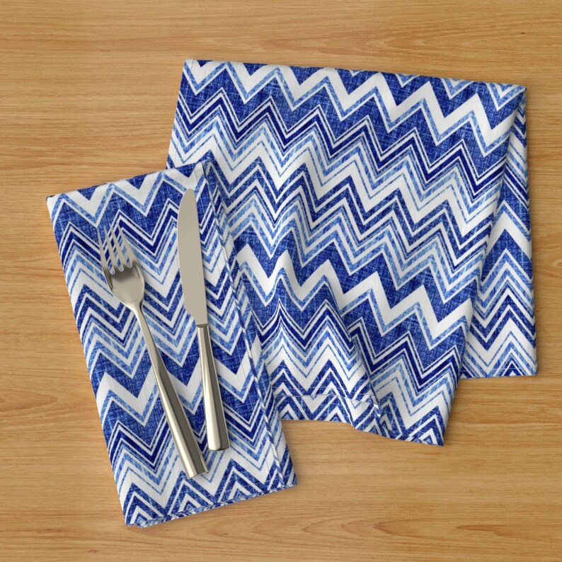 Denim Chevron Modern Home Decor Blue White Cloth Napkins by Spoonflower Set of 2 Zig Zag Dinner Napkins - Chevron Blue by joanmclemore