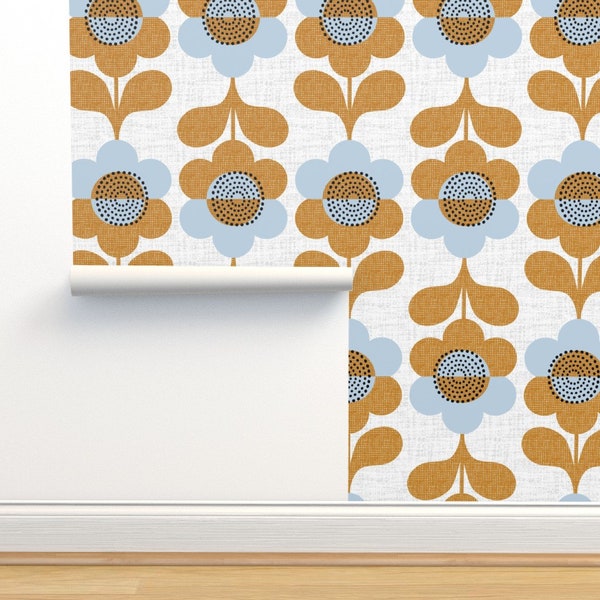 Retro Floral Commercial Grade Wallpaper - Cozy Mod Blooms by ottomanbrim - Sixties Scandi Scandinavian Wallpaper Double Roll by Spoonflower