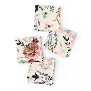 Romantic Floral Cocktail Napkins (Set of 4) - Fable Floral Blush by nouveau_bohemian - Woven Look Botanical Cloth Napkins by Spoonflower