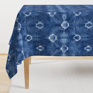 Shibori Tablecloth - Shirbori 22 Indigo by theplayfulcrow - Tie Dye Indigo Japanese Hand Dye Blue Cotton Sateen Tablecloth by Spoonflower