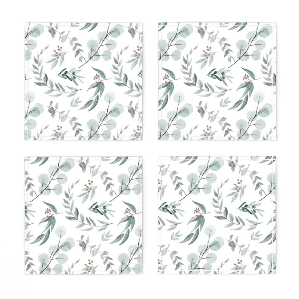 60 Serviettes Feuilles D'Eucalyptus Jetables 33x33cm - Serviettes Cocktail Fête Printemps Été Vert