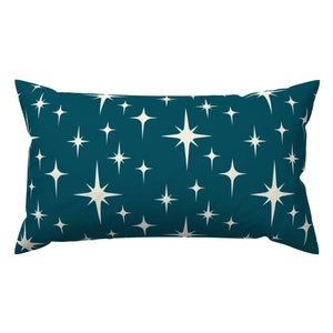 Mod Stars Teal Accent Pillow - Mod Atomic Blue by roofdog_designs - Mid Century Retro Mcm 50s Rectangle Lumbar Throw Pillow by Spoonflower