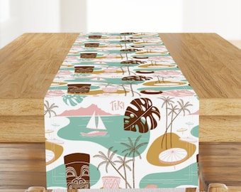 Mid Century Tischläufer - Hawaiianisch Mid Century Modern Tiki Retro Strand Tischläufer aus Baumwollsatin - Mid Mod Tiki Time by Heather_anderson