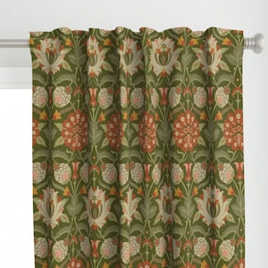 Medieval Damask Curtain Panel - Serpentine Green by muhlenkott - Renaissance Pomegranate Arts And Crafts Custom Curtain Panel by Spoonflower