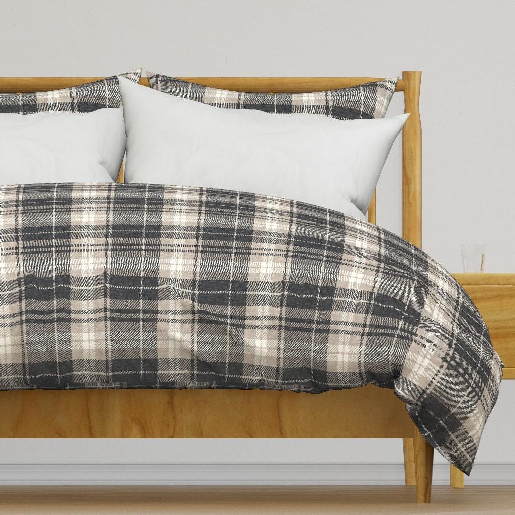 Autumn Plaid Bedding - Neutral Plaid Charcoal by littlearrowdecor - Fall Neutrals Cotton Sateen Duvet Cover OR Pillow Shams by Spoonflower