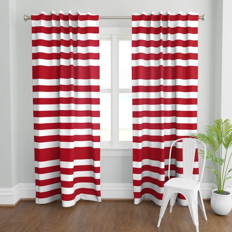Classic Curtain Panel Red and White Stripes by Evault Etsy