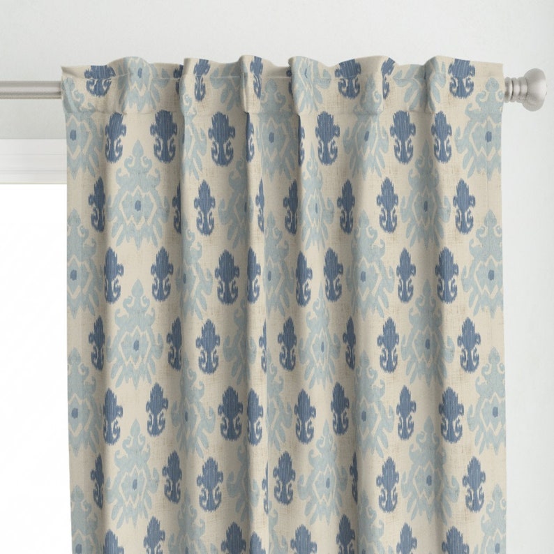 Ikat Curtain Panel Blue Ikat on Tan by Misschiffdesigns Etsy