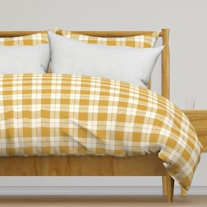 Mustard Yellow Check Bedding - Mustard Yellow by kaileyhawthorn - Yellow Plaid  Cotton Sateen Duvet Cover OR Pillow Shams by Spoonflower