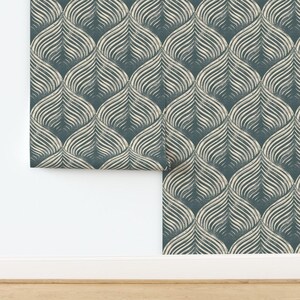 Abstract Geometric Non-Pasted Wallpaper Simple Lines Monochrome Waves Slate - Optical Art Petals by pezzzldesign Wallpaper by Spoonflower