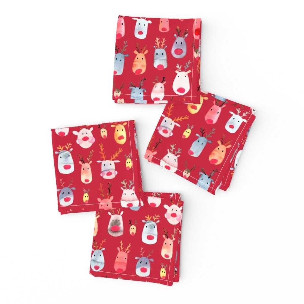 Reindeer Cocktail Napkins Set of 4 Rudolph Reindeer by Etsy