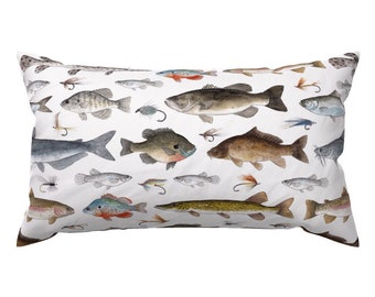 Multicolor Accent Pillow - Fly Fishing by twigandmoth -  Fish Fishing Salmon Cabin Trout Lures Rectangle Lumbar Throw Pillow by Spoonflower