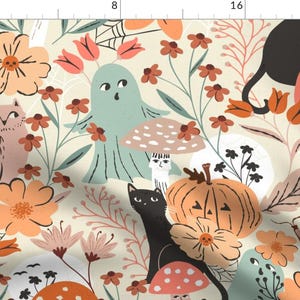 Cute Halloween Ghost Curtain Panel - Pastel Floral Pumpkin Orange Black Cat Custom Curtain Panel - Ghosts And Pumpkin by sally_mountain - image 7