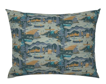 Summer Illustration Lake Cotton Sateen Flanged Pillow Sham by Spoonflower Canoes And Oars On The Lake by coitcreative Fish Pillow Sham