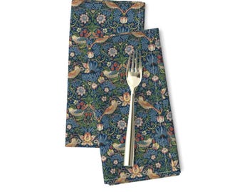William Morris Dinner Napkins Set of 2 - Art Nouvea Floral Birds Damask Cloth Napkins - Strawberry Thief Small Scale by peacoquettedesigns