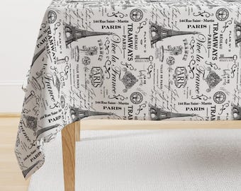 Nostalgic Paris Tablecloth - Vintage Paris  by andrea_haase_design - Black And White France Cotton Sateen Tablecloth by Spoonflower