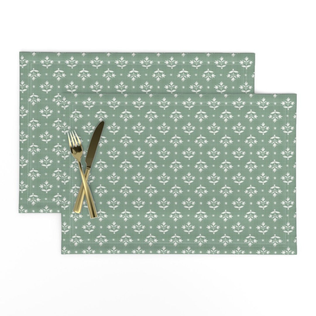 Sage Green Floral Placemats set of 2 Thistle Stars by Etsy
