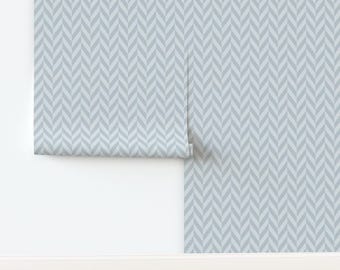 Neutral Herringbone Non-Pasted Wallpaper Blue Gray Chevron Stripe Minimal - Chevron Blue Gray by questingpixel Wallpaper by Spoonflower