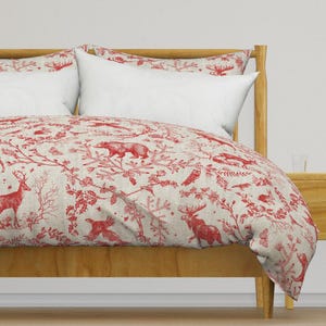 Woodland Toile Bedding - Winter Toile by nouveau_bohemian - Winter Holidays Cotton Sateen Duvet Cover OR Pillow Shams by Spoonflower image 1