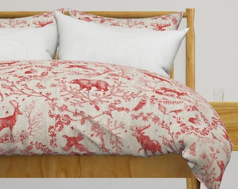 Woodland Toile Bedding - Winter Toile by nouveau_bohemian - Winter Holidays  Cotton Sateen Duvet Cover OR Pillow Shams by Spoonflower