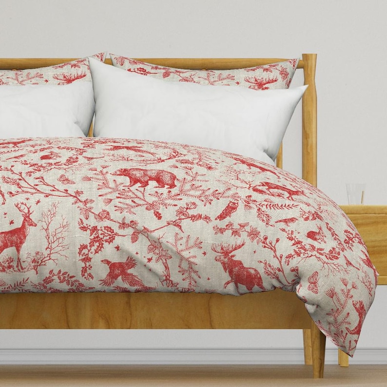 Woodland Toile Bedding - Winter Toile by nouveau_bohemian - Winter Holidays Cotton Sateen Duvet Cover OR Pillow Shams by Spoonflower image 1