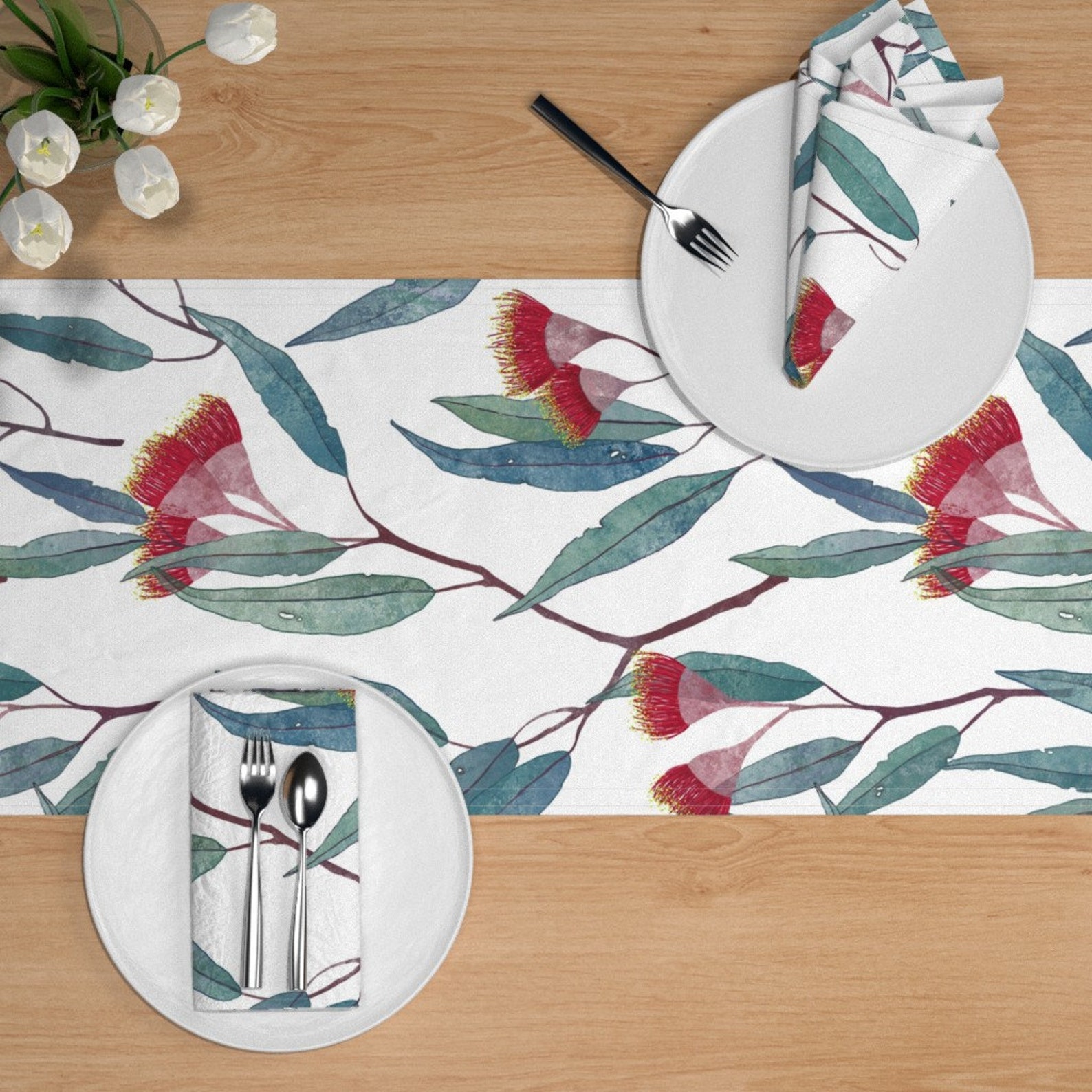 Eucalyptus Table Runner Eucalyptus Leaves And Flowers by Etsy