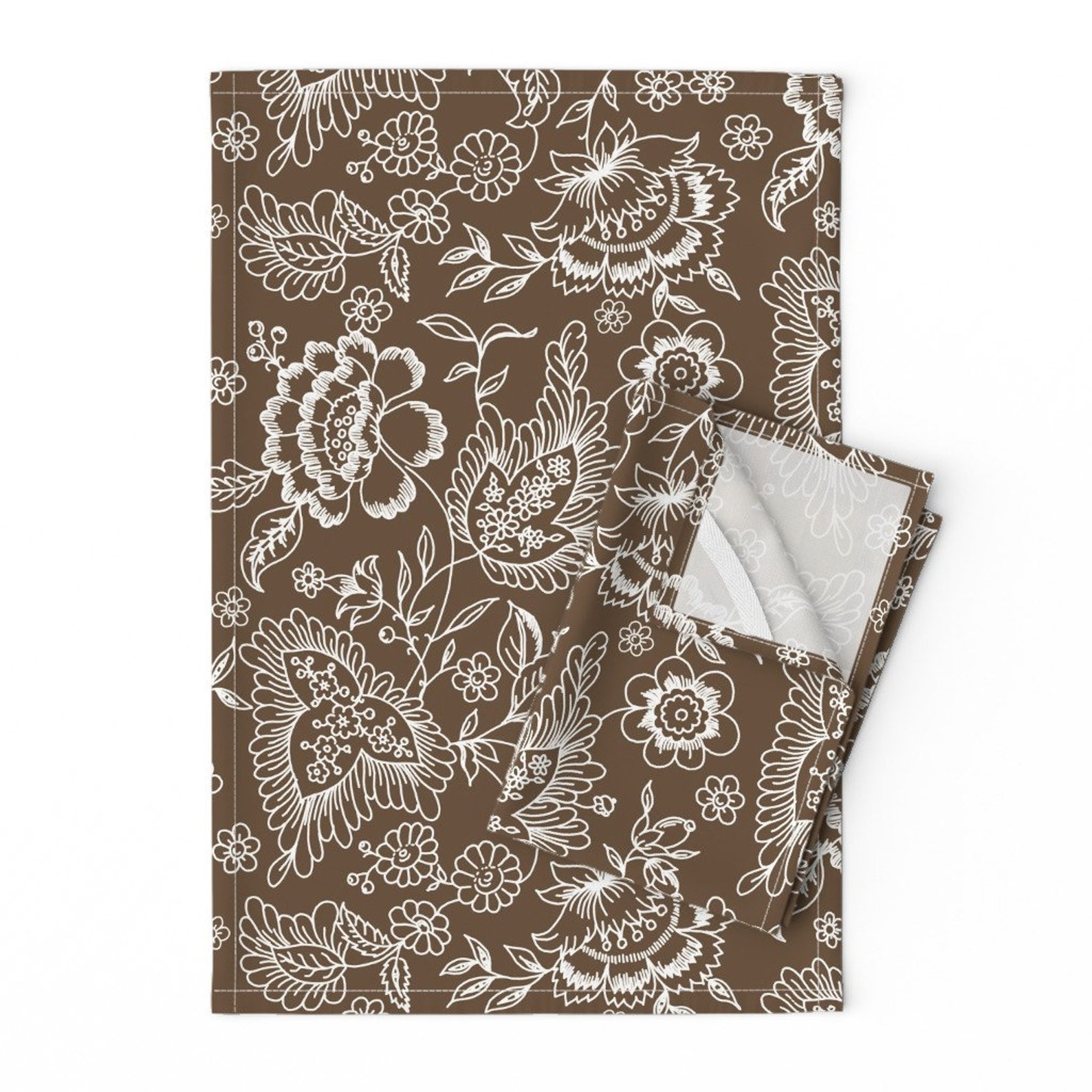 Brown And Cream Tea Towels Set of 2 Kashmir Toile Brown Etsy