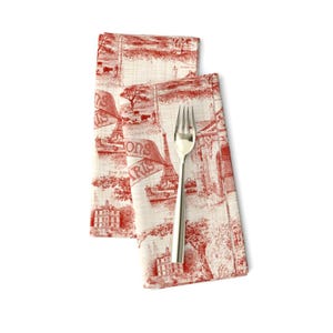 Rode servetten (set van 2) - Les Environs De Paris van peacoquettedesigns - Paris French Toile Vintage stoffen servetten van Spoonflower
