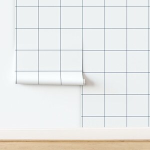 Grid Non-Pasted Wallpaper Modern Squares Checkered Squares Basic - 4" Grid In Navy by sweeterthanhoney Wallpaper by Spoonflower