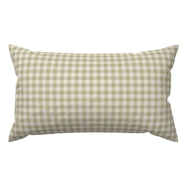 Gingham Accent Pillow - Green Gingham  by karwilbedesigns -  1950s Checkered Checks Green Tea Rectangle Lumbar Throw Pillow by Spoonflower