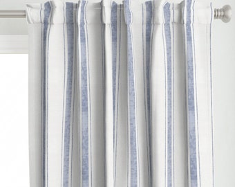 Faded Blue Stripe Curtain Panel - Ticking Stripe by holli_zollinger - Ticking Stripe Distressed Custom Curtain Panel by Spoonflower