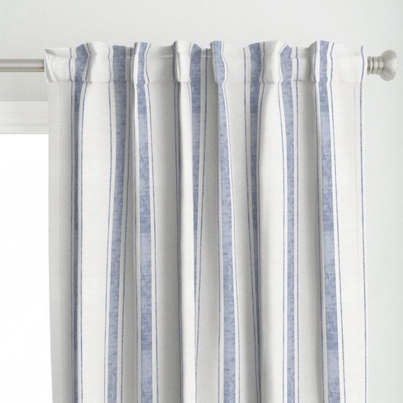 Faded Blue Stripe Curtain Panel Ticking Stripe by Holli zollinger