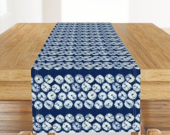 Shibori Dots Table Runner - Shibori 6 by jillbyers - Indigo Tie Dye Bohemian Blue Japanese Boho Cotton Sateen Table Runner by Spoonflower