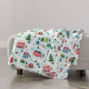 Manta navideña con mapa del Polo Norte de sanne_paul - Vacaciones, invierno, nieve, Polo Norte, manta con mapa de Papá Noel con tela Spoonflower
