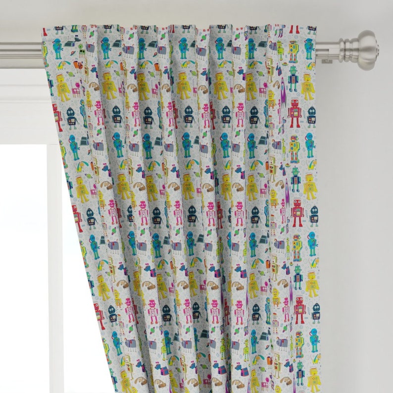 Medium Robo Space Custom Curtain Panel by Spoonflower On Grey Robots Curtain Panel Small by cecca Robots In Space