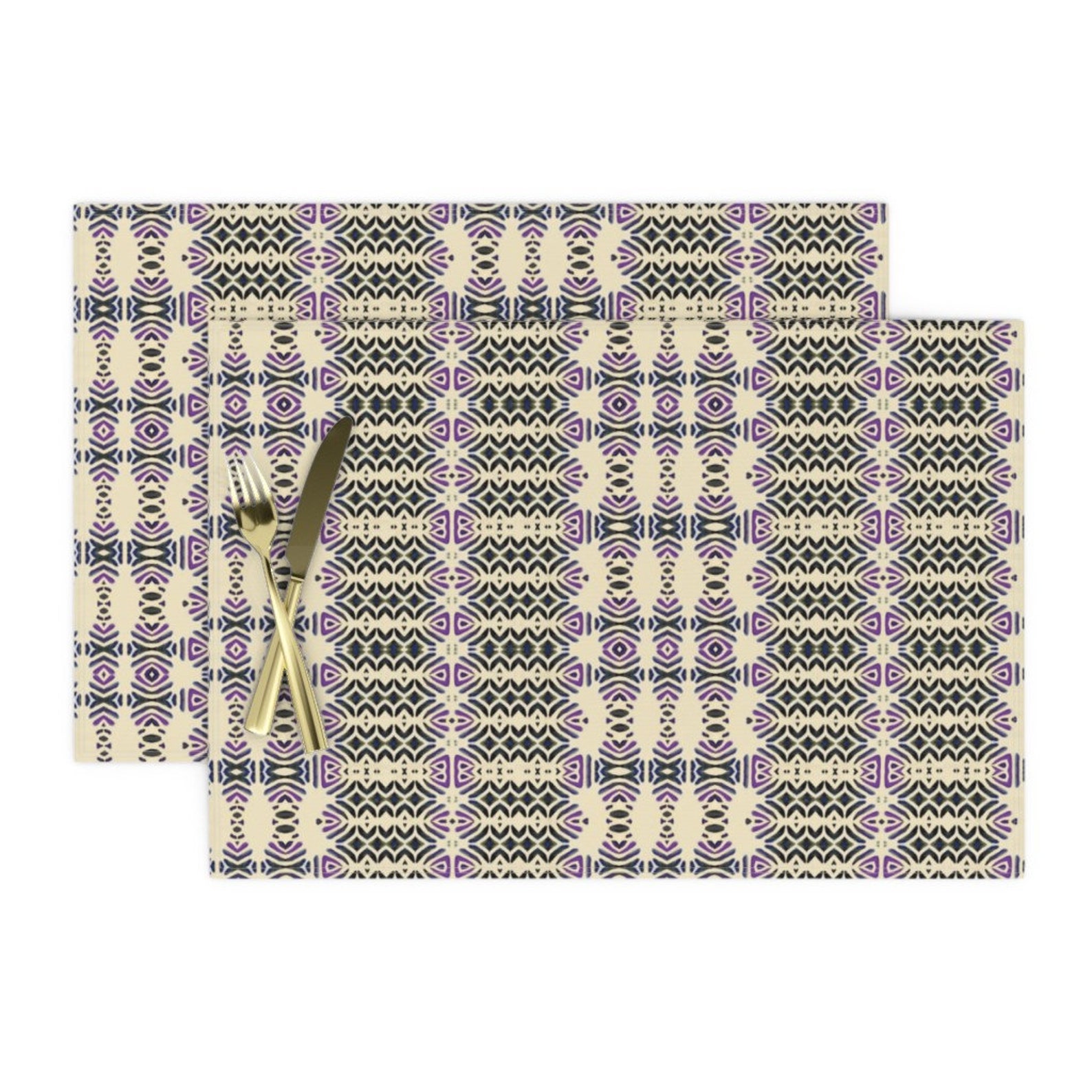 Abstract Placemats Set of 2 Talavera Bw And Plum by Etsy