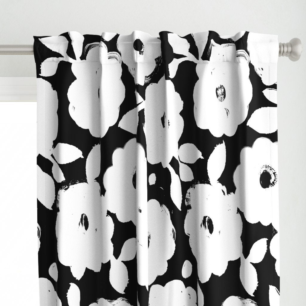 Grafisch bloemengordijnpaneel - zwart-wit grootschalige bloemen zwart-wit  aangepast gordijnpaneel - geschilderde bloemen door ottomanbrim - - Etsy  België, image size:1024x1024