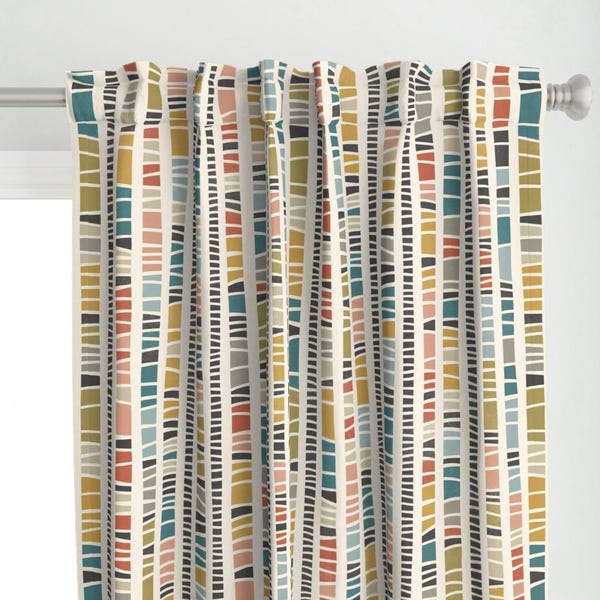 Colorful Curtain Panel - Mid Century Multi Colored Custom Curtain Panel - Modern Stripes by anequ_studio -