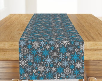 Snowflake Table Runner - Season Of Snow Dark Blue by robyriker - Winter Decor Christmas Holiday Cotton Sateen Table Runner by Spoonflower