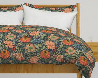 Vintage Floral Bedding - Le Jardin Art Nouveau by hnldesigns - Chintz Edwardian Cotton Sateen Duvet Cover OR Pillow Shams by Spoonflower