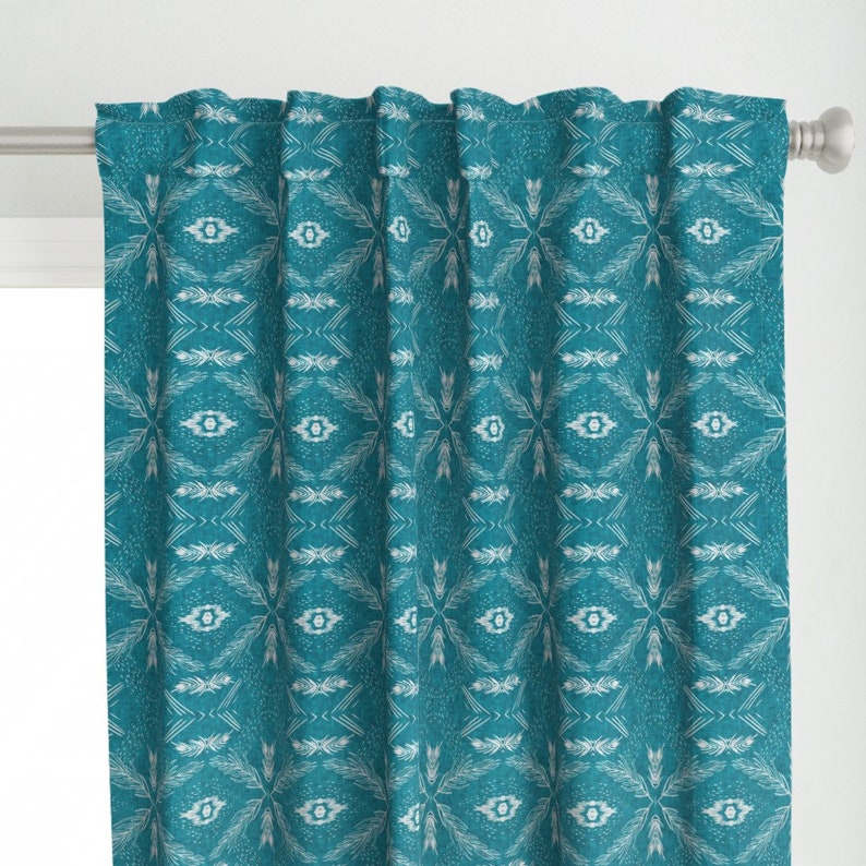 Tribal Curtain Panel Jungle Boho Geo Teal Blue by Etsy