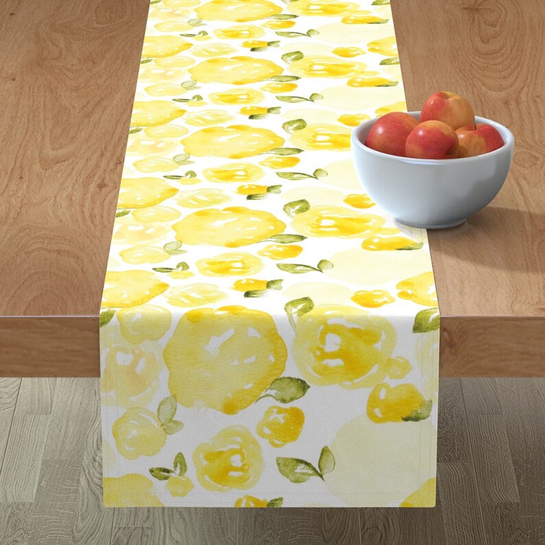 Floral Table Runner Soft Yellow Watercolor Rose by laurapol Etsy