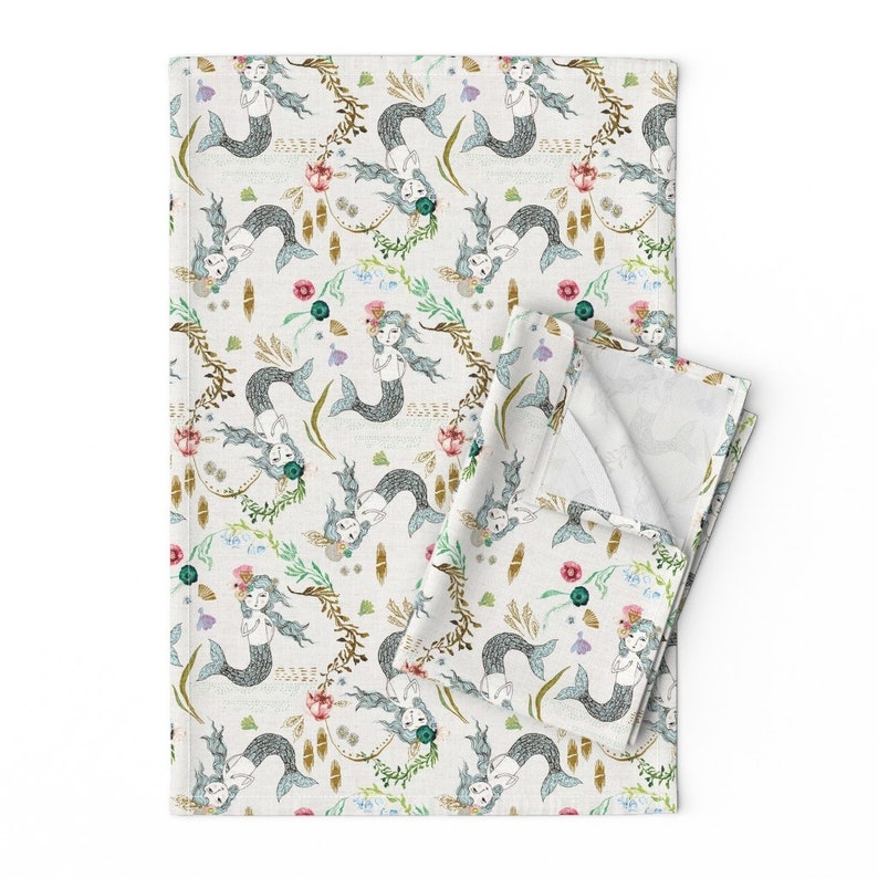 Mermaid Tea Towels set of 2 Atlantis Mermaids white by Etsy