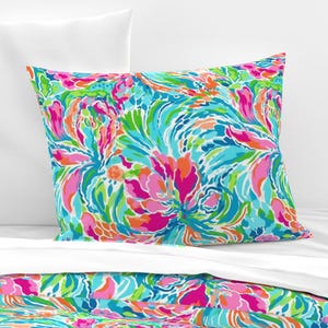 Palm Beach Floral Bedding - Floral Fiesta by cherylgrahamdesigns - Tropical Flowers Cotton Sateen Duvet Cover OR Pillow Shams by Spoonflower image 2