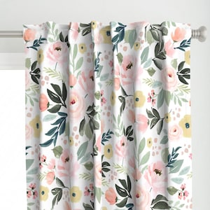 Romantic Floral Curtain Panel - Peony Garden by sara_swanson_design - Watercolor Peach Pink Rose Custom Curtain Panel by Spoonflower