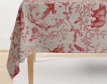 Woodland Toile Tablecloth - Winter Toile by nouveau_bohemian - Winter Holidays Woodland Animal  Cotton Sateen Tablecloth by Spoonflower
